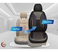 BREMER SITZBEZÜGE Maß Auto Schonbezüge kompatibel mit BMW X1 F48 Fahrer & Beifahrer Set ab 2015 / Auto Schonbezug Velour Kunstleder Set 2er Pack in Schwarz/Blaue Naht