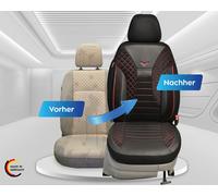 BREMER SITZBEZÜGE Maß Auto Schonbezüge kompatibel mit Seat Ibiza 4 6J/6P Fahrer & Beifahrer Set ab 2008-2017 / Auto Schonbezug Velour Kunstleder Set 2er Pack in Schwarz/Rote Naht (PS802)