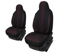 Maß Sitzbezüge Schonbezüge Pilotsitze Fahrer & Beifahrer Set kompatibel mit Wohnmobil FIAT Ducato, Pössl, Knaus, Adria, Carthago, Pilote Laika WPL402 Schwarz/Rote Naht