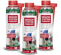MATHY-BE Benzin System Reiniger, 3 x 250 ml - Benzin Additiv - Ventil-Reiniger - Benzin Zusatz - Einfache Anwendung über den Tank - Kraftstoffadditiv