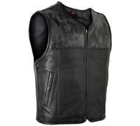 MDM Herren Lederweste Kutte mit Perforiertem Leder und Camo/schwarz Muster