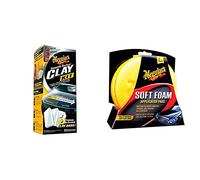 Meguiar's G191700EU Smooth Surface Clay Kit, Reinigungsknete im Set & X3070 Soft Foam Applicator Pads Auftragschwamm, 2er-Pack