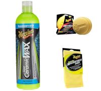 Meguiar's Hybrid Keramik Flüssigwachs, einfache Keramikversiegelung, langanhaltender Abperleffekt & Lackschutz, 473 ml - Inklusive 4 weiche Auftragspads & Supreme Shine Mikrofasertuch