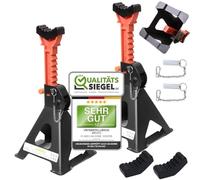 Melko Unterstellbock Stützbock 2er Set 3000 kg höhenverstellbar 28-42,5 cm | Inkl. Sicherungssplint und Gummiauflagen, 9-stufig verstellbar, aus Gusseisen und Stahl, für Auto und Werkstatt