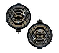 MelTruck 2er SET Fernscheinwerfer H3 12V 24V, Zusatzscheinwerfer mit Schutzgitter, Klar/Schwarz, E-Prüfzeichen E20, Referenzzahl 17,5, für LKW, PKW, Offroad