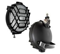 MelTruck 2x H3 Arbeitsscheinwerfer Set mit Schalter, Griff & Gitter inkl. 12V Glühlampe - Halogen Zusatzscheinwerfer Ø 164mm für Traktor, LKW, Landmaschinen - Breitstrahler 12V/24V IP54