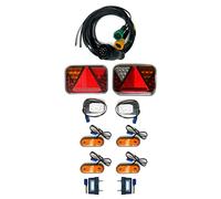MelTruck Anhängerbeleuchtung Set 2x LED Rückleuchte 5 Funktionen + 2x weiße + 4x gelbe LED Umrissleuchte + 2x Kennzeichenbeleuchtung + Kabel 13 polig 7,7m 12V Trailer Wohnwagen LKW CANBUS E9