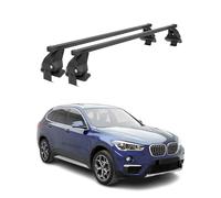 Menabo Dachträger Grundtäger kompatibel mit BMW X1 F48 2019-2022 FL Stahl 75kg Schwarz 2tlg Ohne Reling für Fahrradträger, Dachboxen, Skiträger Abschließbar