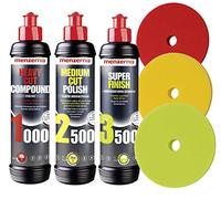 Menzerna Polituren 1000 Heavy Cut + 2500 Medium Cut + 3500 Super Finish + 3 Menzerna Polierpads Politur-Set Auto Polier SET