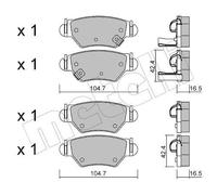 1x ORIGINAL® Metelli 22-0259-0 Bremsbelagsatz, Scheibenbremse Hinten, inkl.