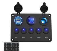 MICTUNING 5-polige Kippschalter Panel mit LED-Licht 12V/24V 4.2A Schalter Panel mit Dual-USB-Ladegerät Digital Voltmeter Zigarettenanzünder-Buchse für Wohnmobil KFZ Boot