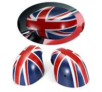MINI F54 F55 F56 F57 F60 Nach Juli 2019 Spiegelabdeckungen, AutoTür spiegelkappen für Mini Cooper S/JCW F54-F60 2020-2023(Union Jack rot blau, F-Serie Mit Lichtloch)