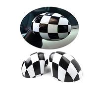 MINI R55-R61 Karierte Flagge Spiegelkappen Dekoration, Autotür Seitenspiegelabdeckungen Für Mini Cooper Serie R R55 R56 R57 R58 R59 R60 R61(Weiß kariert, Außenspiegel manuell einklappen)