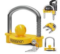 Monzana® Anhängerschloss für gängige Anhängerkupplung einfache Montage Diebstahlschutz Diebstahl Anhänger Sicherung 2 Schlüssel Kreuzschloss gelb