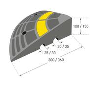 MORION Bordstein-Rampe Gummi Abschlusselement 360 x 360 x 150mm schwarz gelb