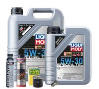 Motoröl 5W30 LIQUI MOLY 6L+MANN Ölfilter+Spülung+Cera Tec+Ölablassschraube