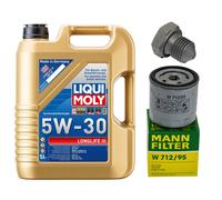Motoröl Filter Set Liqui Moly 5W-30 5 Liter + Ölablassschraube für Audi A1 A3