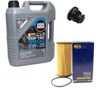 Motoröl Set 5W-30 5 Liter + Ölfilter SH 4079 P + Schraube für Audi Seat Skoda VW