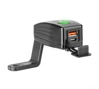 Motorrad-Ladegerät, 12 V-24 V Eingang, 30 W + 18 W Ausgang, USB-Ladeanschluss-Adapter mit LED-Voltmeter für wasserdicht, staubdicht, für den Außenbereich, Fahrer, Reisen (grüner Autospiegel)