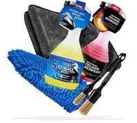 Motorrad Reinigung & Trocknen Bundle - Dr. Wack S100 Total Reiniger 0,75L + S100 Felgenreiniger, 0,5L + detailmate Trockentuch, schlierenfrei + 2X Pinsel + Waschhandschuh