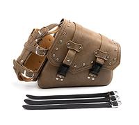 Motorrad-Satteltaschen - Braunes PU-Leder Schwingentasche Seitentaschen Dreieckige Gepäck-Werkzeugaufbewahrungstasche mit großem Fassungsvermögen und Wasserflaschen-Getränkehalter - Rechte Seite