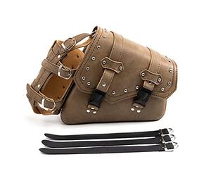 Motorrad-Satteltaschen - Braunes PU-Leder Schwingentasche Seitentaschen Dreieckige Gepäck-Werkzeugaufbewahrungstasche mit großem Fassungsvermögen und Wasserflaschen-Getränkehalter - Rechte Seite