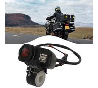 Motorrad USB Ladegerät, 12V-24V Dual Port Steckdose, Digital Voltmeter Thermometer LED Anzeige, Wasserdichte Staubdichte Abdeckung, Lenkerhalterung für GPS Telefon Aufladen