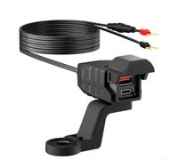Motorrad USB Ladegerät 12V-24V mit PD für qc3. | Dual Port Handyhalterung, LED Spannungsanzeige für Motorrad Roller für atv LKW für gps Tablet Schwarz 149cm Kabel