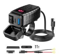 Motorrad USB Ladegerät für Yamaha Tricity 300 Tricity30, 30W PD und 18W QC3.0, mit Schalter und LED Spannungsmesser, 12V/24V, Wasserdicht Zubehör,Red