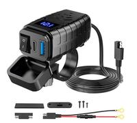 Motorrad USB Ladegerät für Yamaha Tricity 300 Tricity30, 30W PD und 18W QC3.0, mit Schalter und LED Spannungsmesser, 12V/24V, Wasserdicht Zubehör,Blue