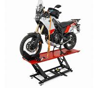 TRUTZHOLM Motorradhebebühne hydraulisch Tragkraft 450 kg Motorradheber Nutzbreite 55 cm Hubbereich 18-84 cm abnehmbare Auffahrrampe 4 Halteösen 45° Vorderradklemmung Parallelheber Hebebühne (Rot)