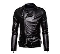 Motorradjacken Herren Rot Lederjacke Herren Biker Style Hero Klassische Bikerjacke Übergangsjacke Vintage Kunstlederjacke mit Gürtel Rockerjacke Revers Rocker Punk Moto Jacke, Schwarz , 4XL