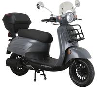 Motorroller ALPHA MOTORS "Adria", grau (grau, schwarz), Motorroller, mit Topcase, 45 km/h, mit Lenkerschloss und Windschild, B:67,5cm H:108,5cm L:175cm (83254835-0) grau, schwarz