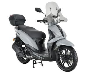 Motorroller ALPHA MOTORS "Motorroller Libero 125 ccm 90 km/h 16" inkl. Topcase und Windschild", grau (grau, schwarz, schwarz), Motorroller, 90 km/h, B:74cm H:119cm L:199,5cm (10343129-0) grau, schwarz