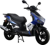 Motorroller ALPHA MOTORS "Mustang FI", blau (blau, grau, schwarz), Motorroller, 45 km/h, mit USB-Anschluss und Lenkerschloss, sportliches Design, B:67cm H:114cm L:193cm (86959466-0) blau, grau, schwar