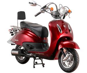 Motorroller ALPHA MOTORS "Retro Firenze", rot (weinrot, schwarz), Motorroller, 85 km/h, mit Lenkerschloss, B:89cm H:112cm L:189cm (48596126-0) weinrot, schwarz