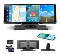 Motorsi 9.3 Zoll Tragbares Autoradio mit Wireless Carplay Android Auto Bildschirm 2.5K Dual Dash Cam, 7-32V Touchscreen mit Sprachassistent/Bluetooth/FM Transmitter/AUX+64G TF Karte+Foward Camera