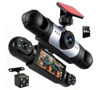 Motorsi Mirror Dash Cam 4 Channel Front Rear, 3,16" Rückspiegel Kamera mit G-Sensor/Parking Monitoring/Night Vision/24H Parking Mode 360 Grad Schutz+ 64GB Karte
