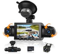 Motorsi Mirror Dash Cam 4 Channel Front Rear, 3 inch Rückspiegel Kamera mit 64GB Karte/G-Sensor/Parking Monitoring/Night Vision/24H Parking Mode + Waterproof 1080P Rear Camera