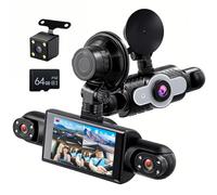 Motorsi Mirror Dash Cam 4 Channel Front Rear, 3 inch Rückspiegel Kamera mit G-Sensor/Parking Monitoring/Night Vision 360 Grad Schutz+ 64GB Karte