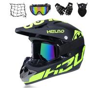 MRDEER Fullface Motocross Helm Kinder, Downhill Motorradhelm Set mit Handschuhe Maske Brille Helmnetz, Motorrad ATV Enduro D.O.T Crosshelm Motorradhelm für Damen Herren (M 54-55CM,Schwarz Gelb)