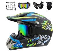 MRDEER Fullface Motocross Helm Kinder, Downhill Motorradhelm Set mit Handschuhe Maske Brille Helmnetz, Motorrad ATV Enduro D.O.T Crosshelm Motorradhelm für Damen Herren (M 54-55CM,Schwarz Blau)