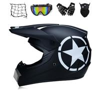 MRDEER Motocross Helm Kinder mit Brille, Downhill Cross Helm Set mit Handschuhe Maske Helmnetz, Verstellbares Sonnenvisier Belüftung für Motorrad ATV Enduro (M,Style B)