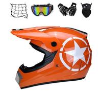 MRDEER Motocross Helm Kinder mit Brille, Downhill Cross Helm Set mit Handschuhe Maske Helmnetz, Verstellbares Sonnenvisier Belüftung für Motorrad ATV Enduro (S,Style A)