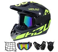 MRDEER Motocrosshelme mit Brille für Kinder, Motorrad Cross Helme Downhill Enduro Helm für Unisex Teenager Off Road MTB Helm Sicherheit Schutz Motorradhelm mit Handschuhe Maske Helmnetz, Grün, S