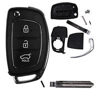 mt key Auto Klapp Schlüssel Funk Fernbedienung 1x Gehäuse 3 Tasten + 2X Rohling für Hyundai i20 i30 ix35 i40 Santa Fe Tucson