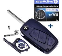 mt key Auto Klapp Schlüssel Funk Fernbedienung 1x Gehäuse Blau 3 Tasten + 1x Rohling SIP22 + 1x CR2032 Batterie für FIAT Citroen Peugeot Iveco Lancia