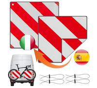 NAVESO 2in1 Warntafel Italien und Spanien, 50 x 50 cm Warntafel Fahrradträger aus Aluminium mit 4 Spannseile, Warnschild Italien Fahrradträger für Wohnmobil, Fahrradträger, Wohnwagen, Heckträger