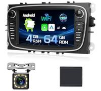 NHOPEEW 4+64G Android Autoradio für Ford Focus/Mondeo/C-Max/S-Max/Kuga/Galaxy - Kabelloses Carplay & Android Auto, GPS/WLAN/EQ/SWC + Rückfahrkamera und Mikrofon