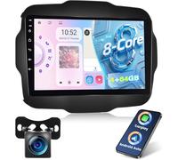NHOPEEW Qualcomm 8-Kern-4+64G-DAB/DAB+ Autoradio für Jeep Renegade 2016-2020 - 9-Zoll-Radio mit Carplay- und Android Auto-Unterstützung, WLAN und GPS, DSP-Lüfter + Rückfahrkamera